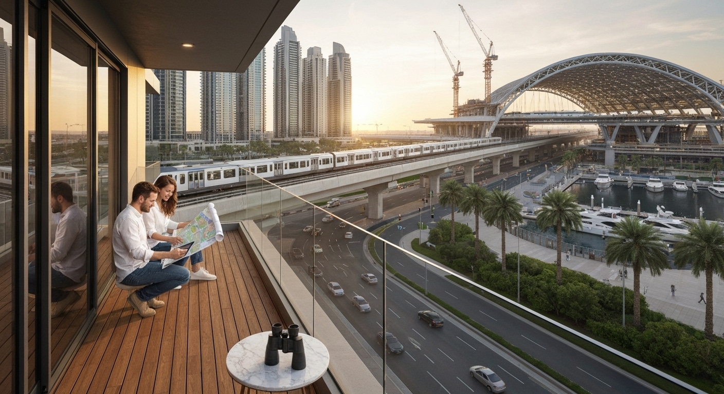 first-time buyers choosing near Metro or Etihad Rail in Dubai